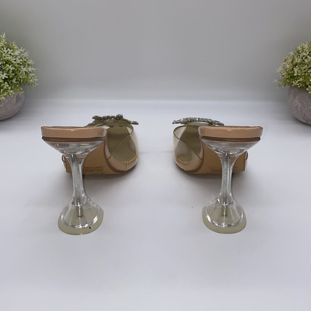 ✨ Stunning Diamond Perspex Heel Mule Nude Patent Clear Lucite Pumps✨ - Picture 9 of 12